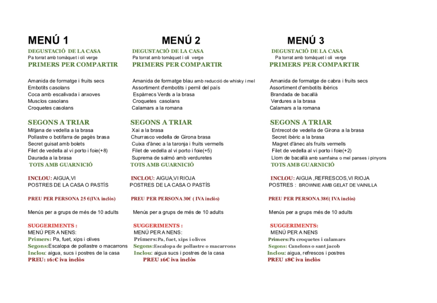 MENUS  DE GRUPOS  A PARTIR DE 10 PERS.