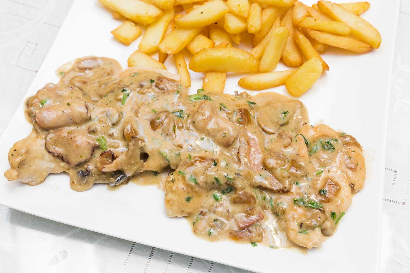 Poitrine de poulet, champignons, bacon