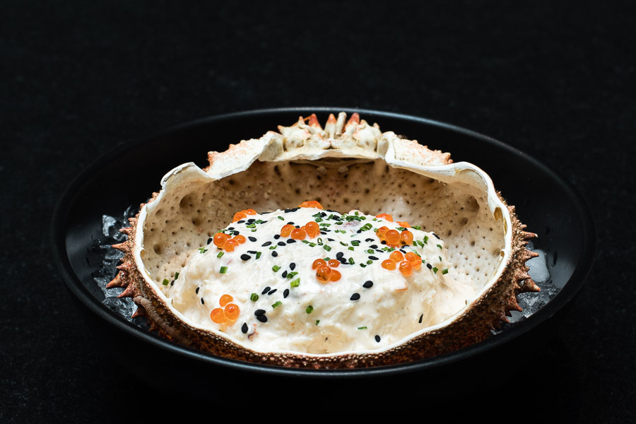 Spider Crab potato salad. Seafood mayonnaise