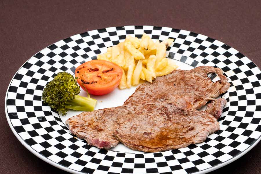 Grilled beef steak with french fries