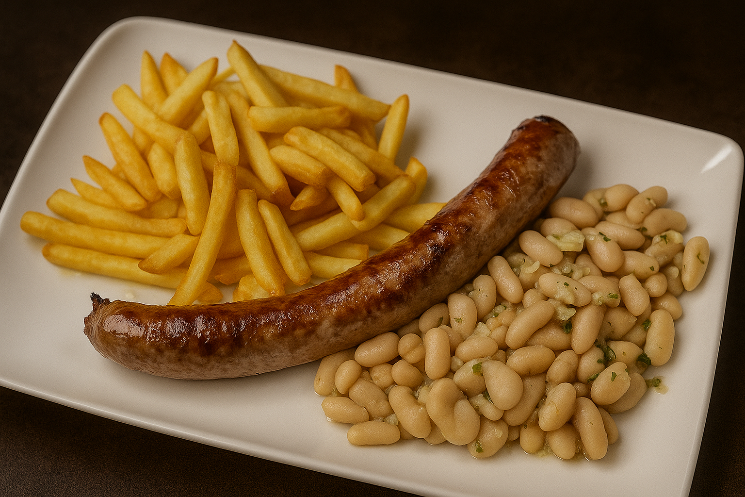 Longaniza con Judías Blancas y Patatas Fritas