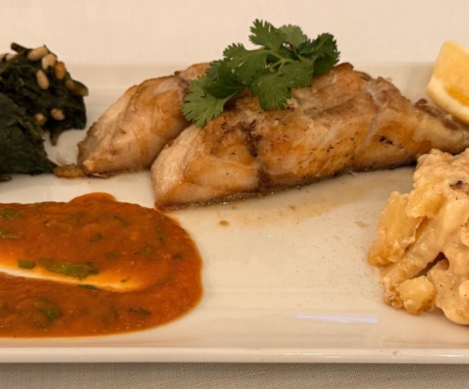 Grilled sea bass with cilantro and sherry sauce