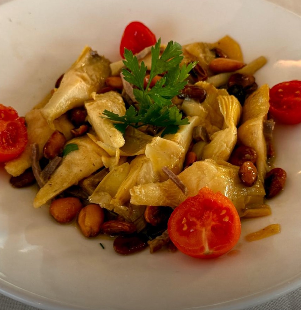 Artichokes in Sherry with Mojama and Almonds
