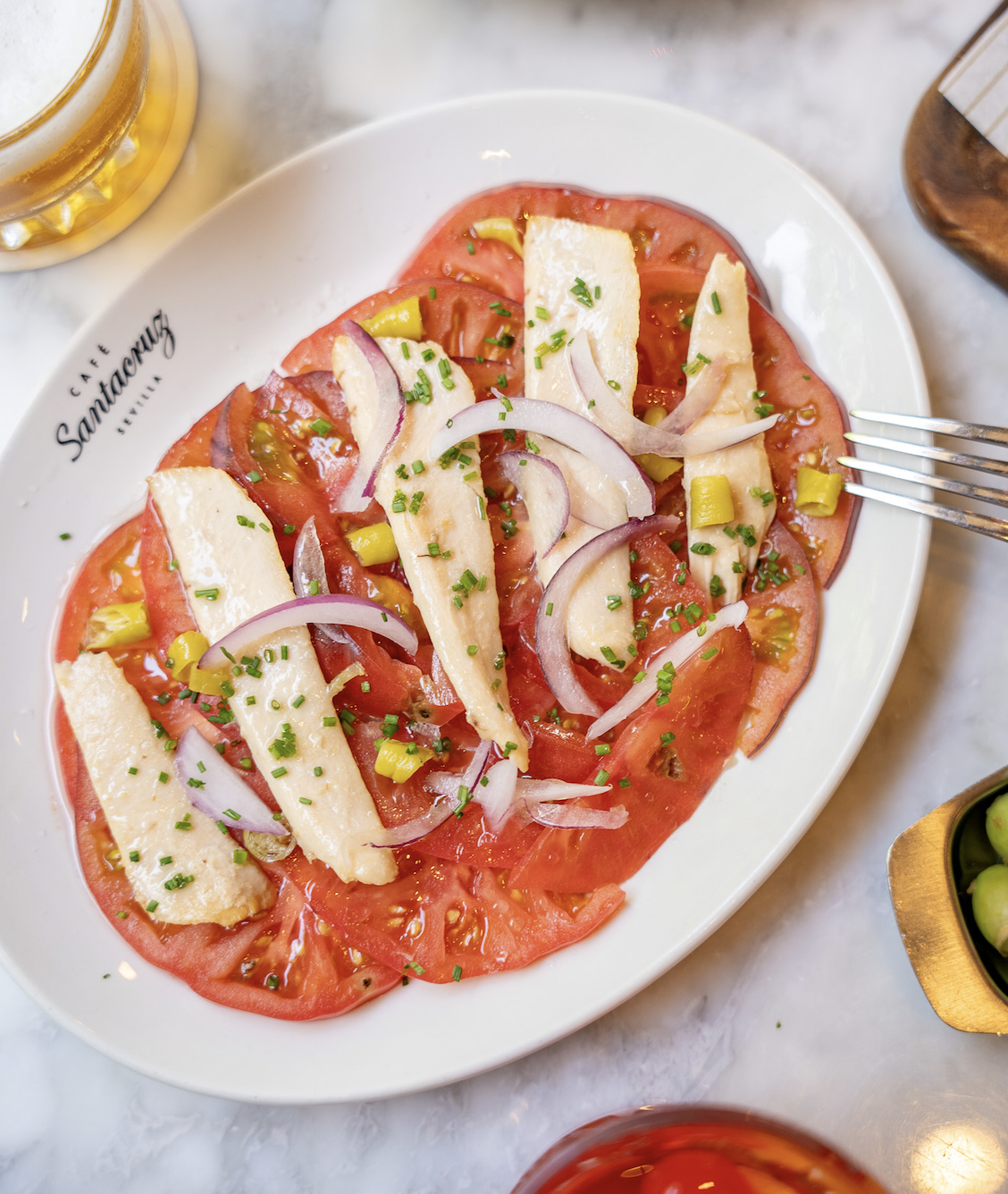 쪽파, 피파라스, 참치 뱃살로 양념한 토마토