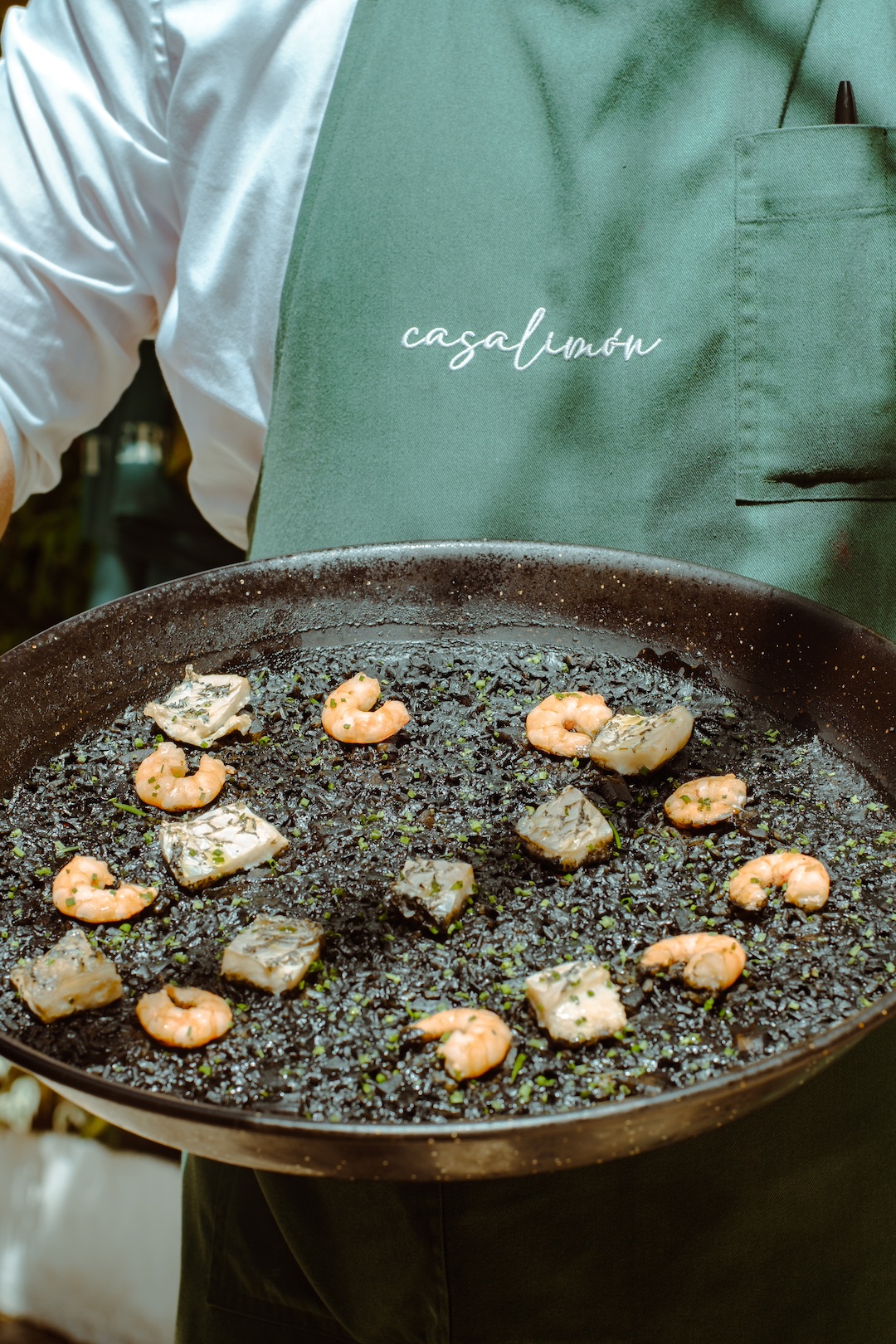 Black rice with fish and seafood