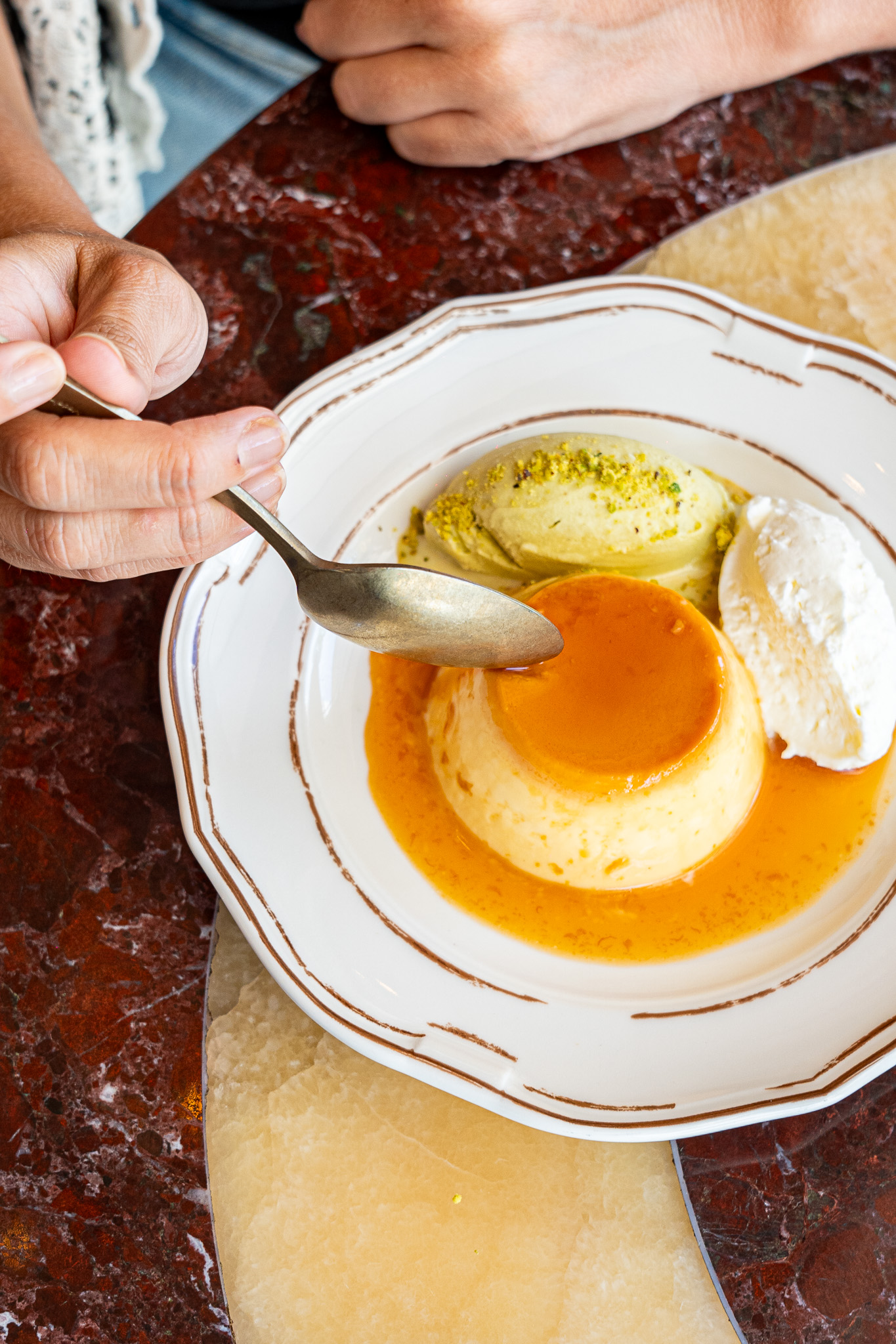 Homemade flan with chantilly cream