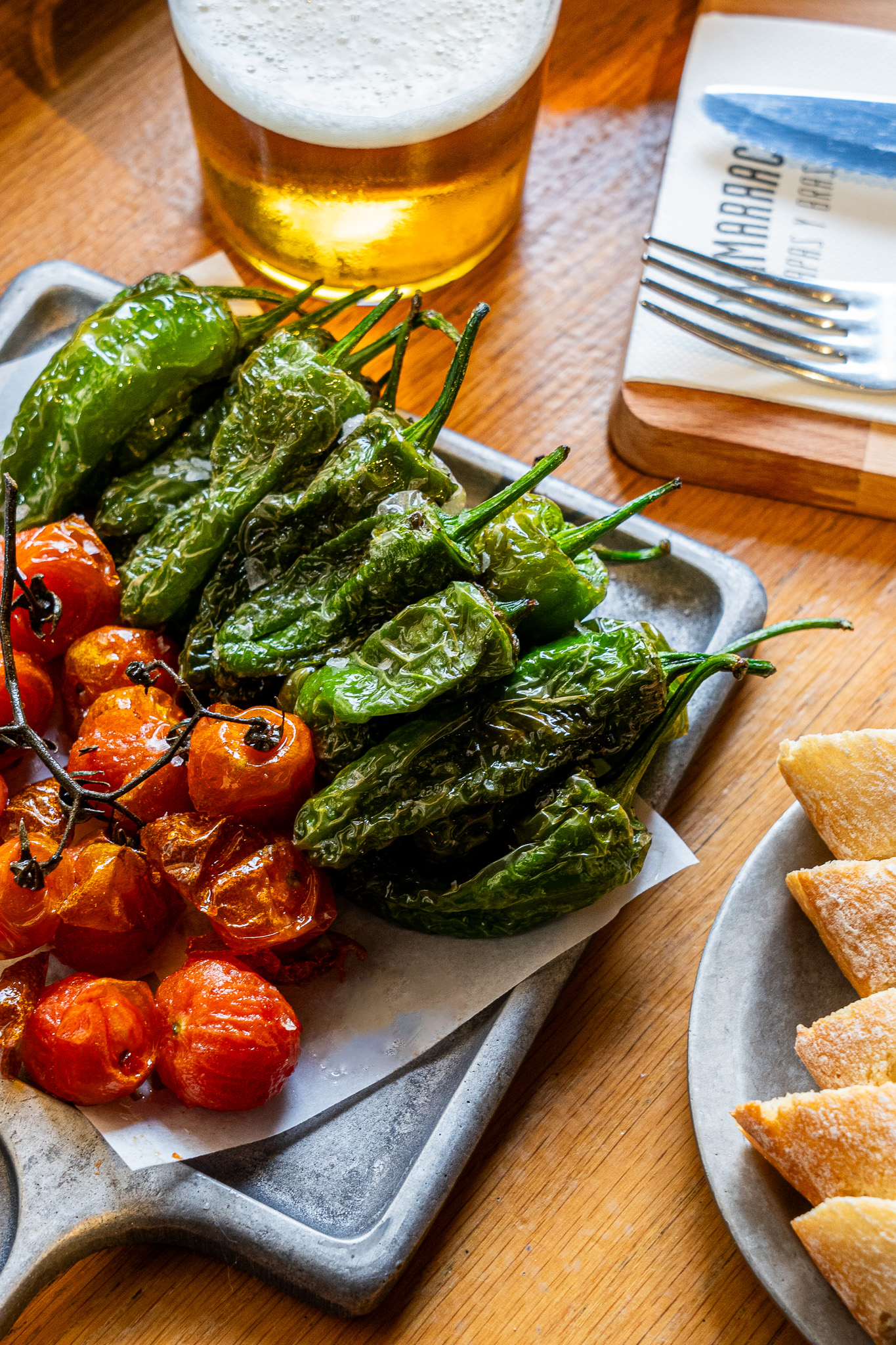 Fried padrones with maldon salt