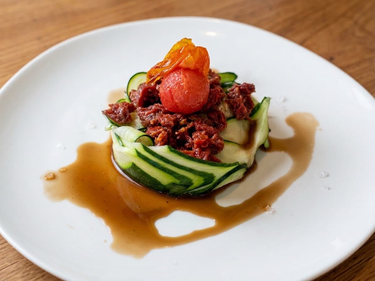 Ensalada de calabacín con tomate seco y vinagreta de modena