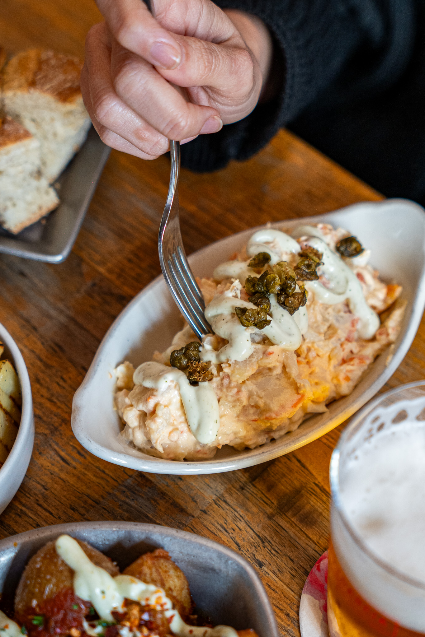 Classic salad with egg and fried shrimp