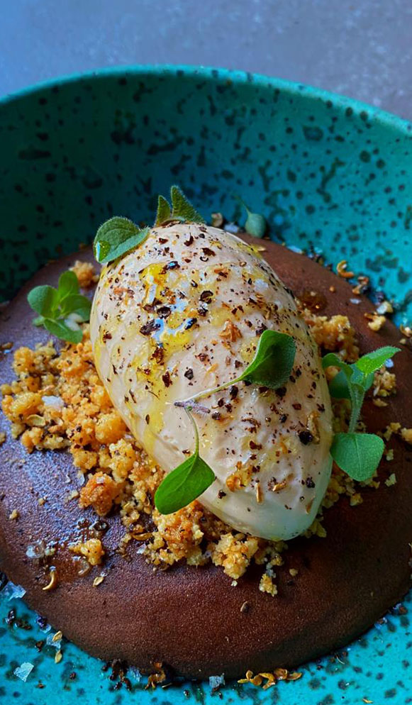 Fluido de Chocolate, Helado de Caramelo y Frambuesa Picante