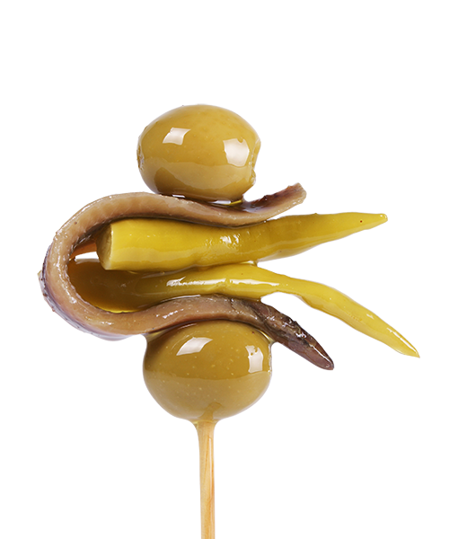 "Gilda" (tipico spiedino) con piparra sott&#39;aceto e olive