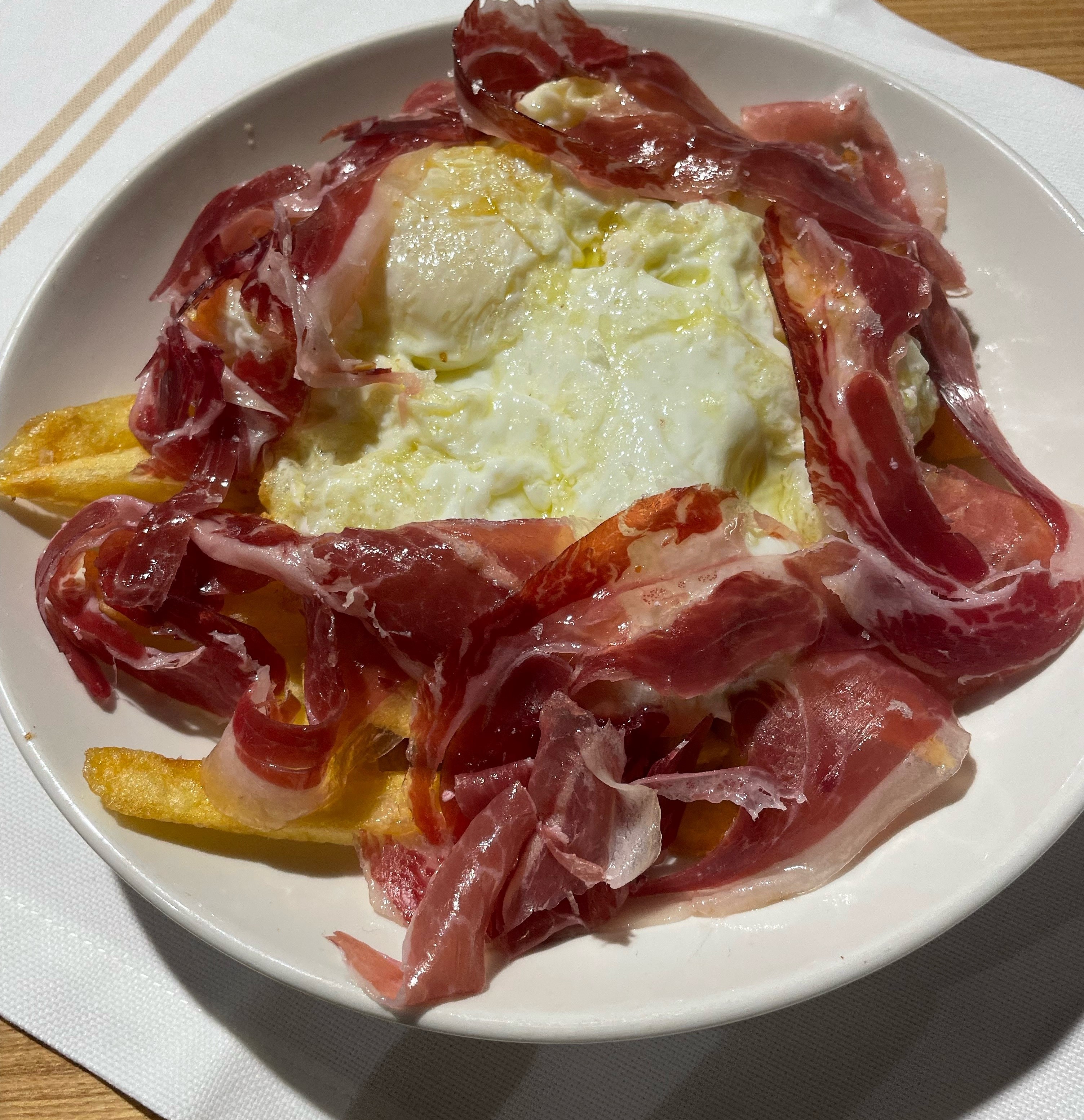"San Fernando" fried eggs with potatoes & iberian ham