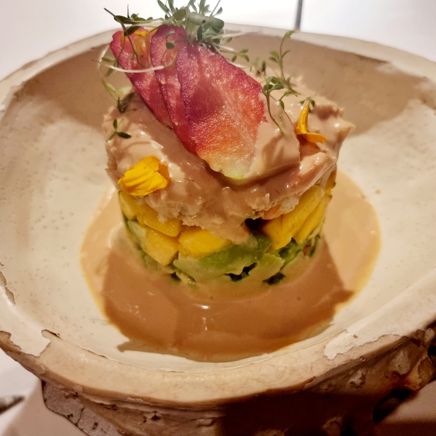 Seafood salad with crab and king prawns, mango and avocado