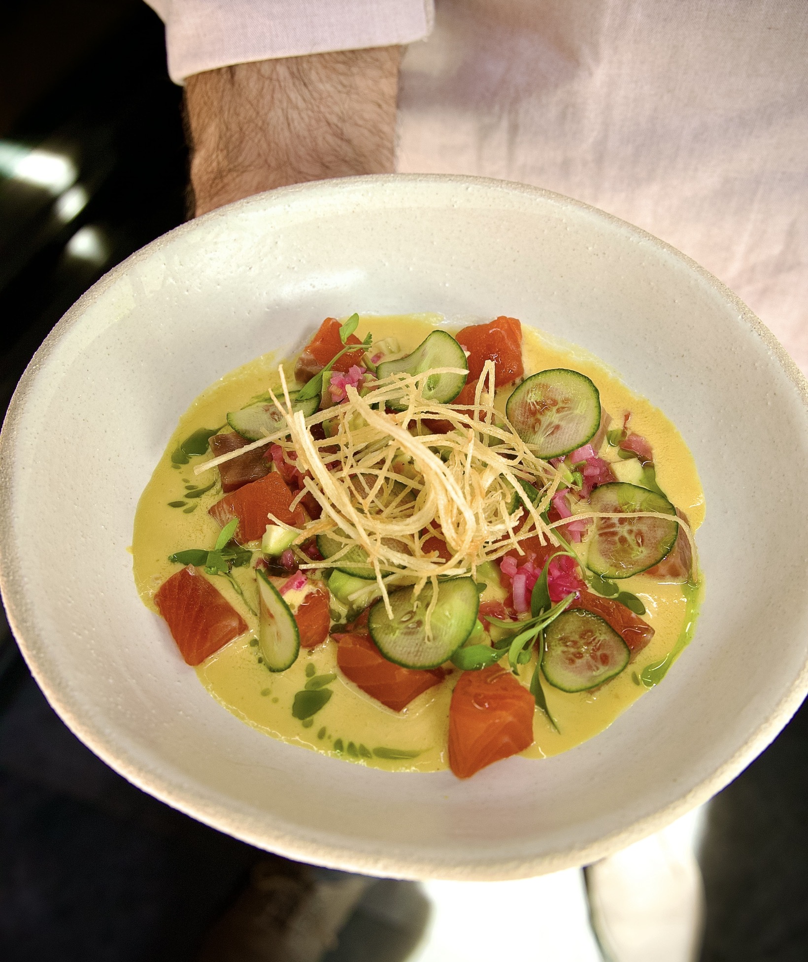Cured Pyrenees trout, coconut and passion fruit