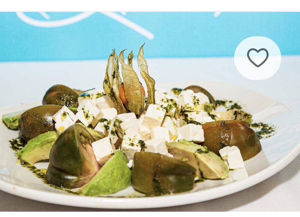 Garden Tomato Salad with Avocado, Feta Cheese and Basil Vinaigrette