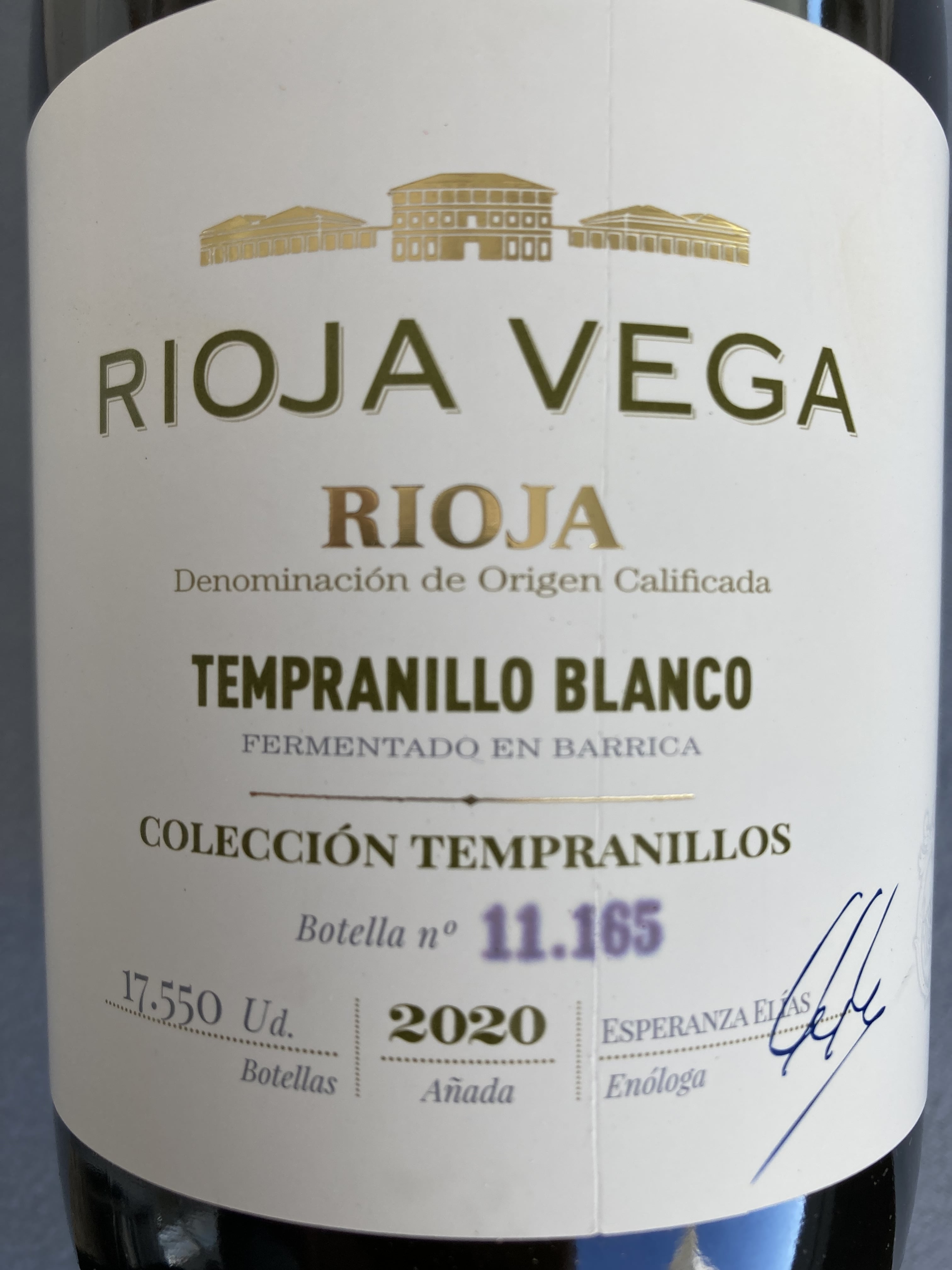 Rioja Vega. Tempranillo Blanco Barrica (Rioja) 