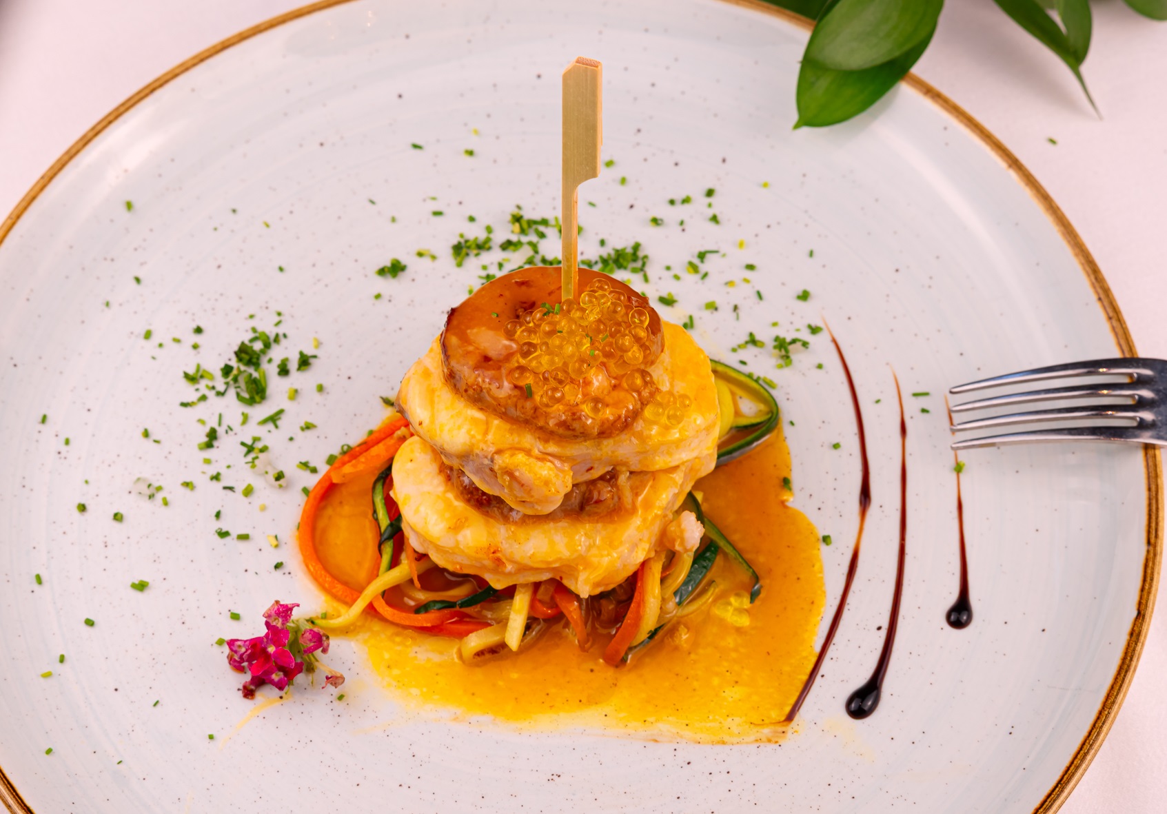 Monkfish and foie millefeuille