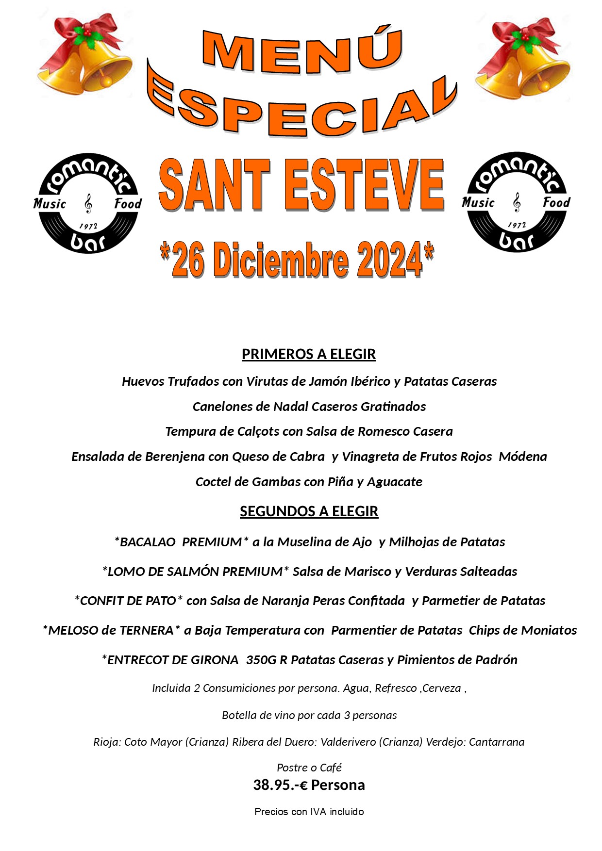 MENÚ SANT ESTEVE 26 Diciembre 2024