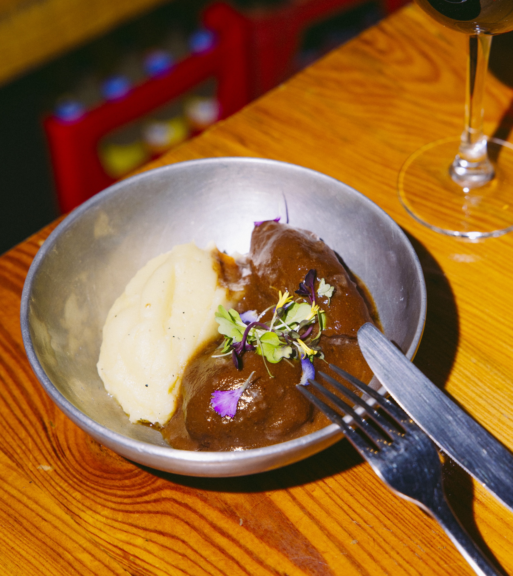 Stewed iberian pork cheek with mashed potatoes