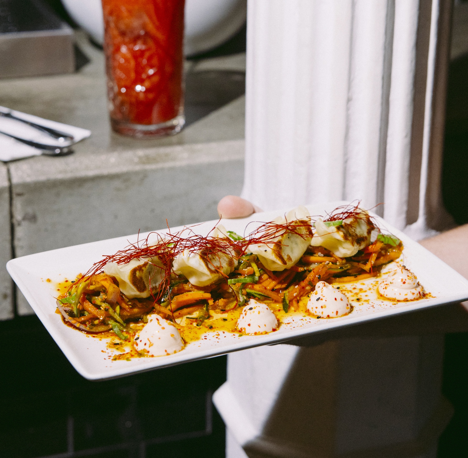 Chicken Gyozas with hoisin sauce