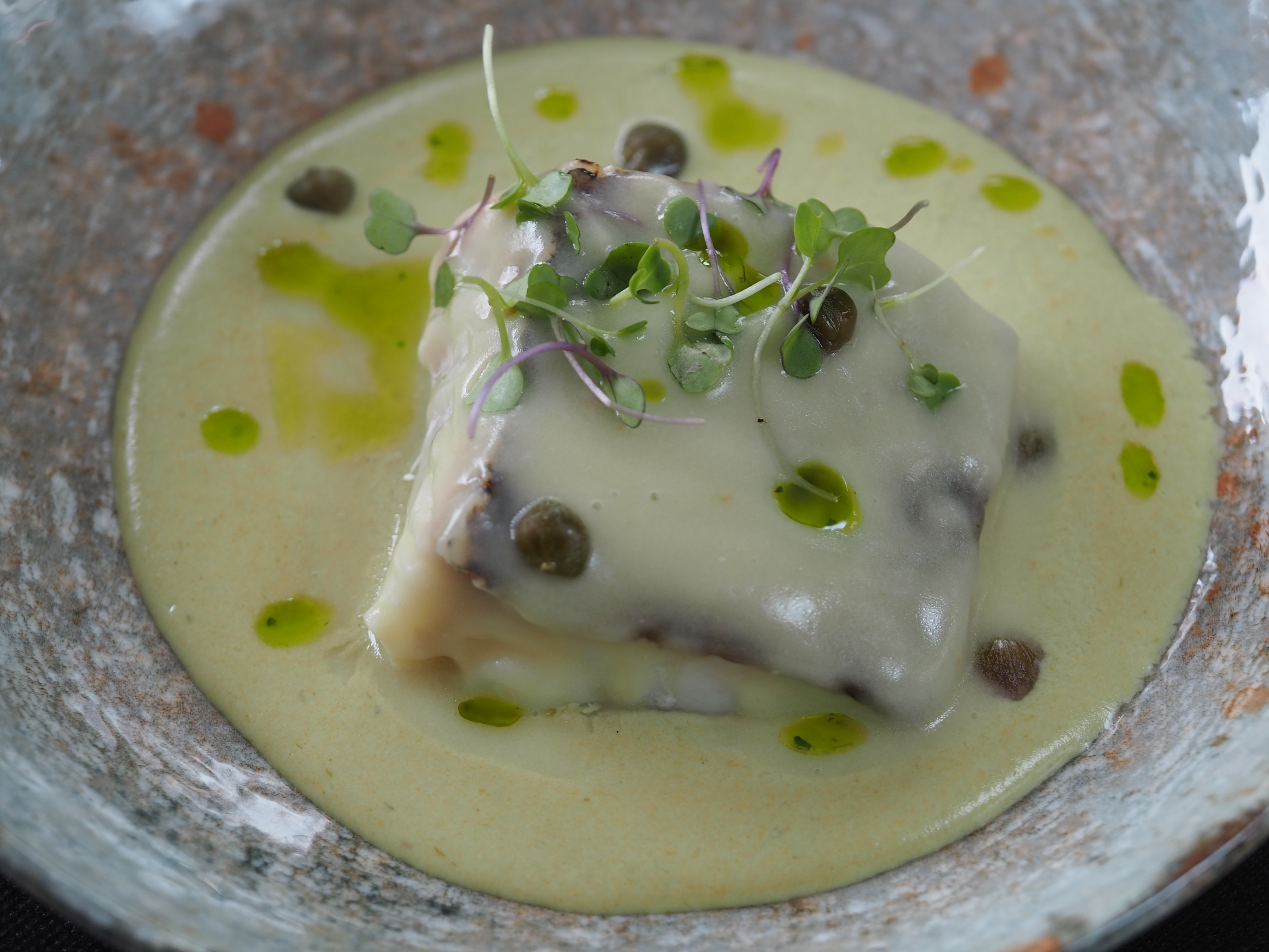 Bacalhau cozido a baixa temperatura