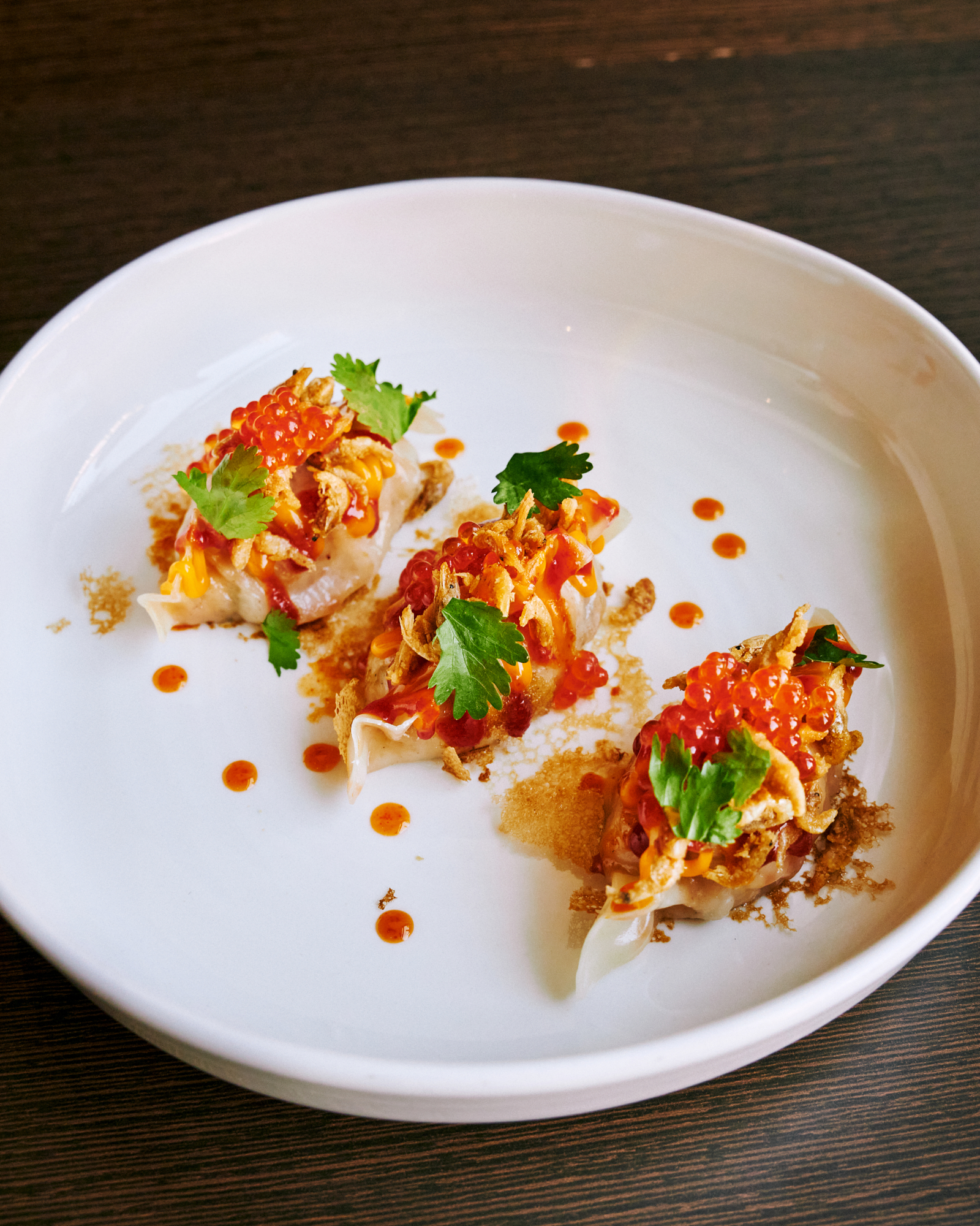 DUMPLINGS DE GAMBAS Y CAMARON DE HUELVA FRITO