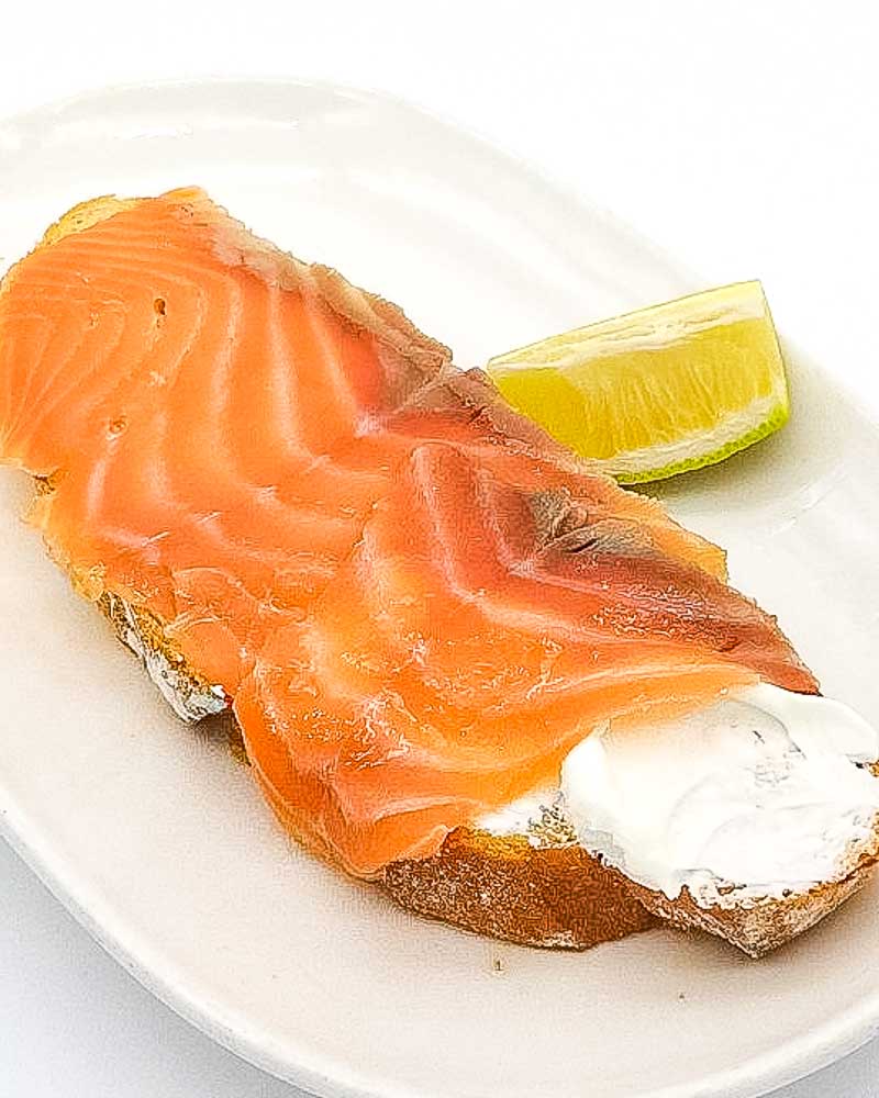 Salmon on cream cheese toast