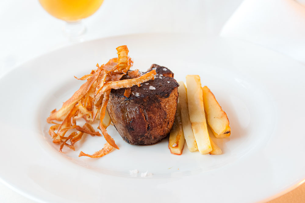 Grilled beef sirloin with parsnip in textures