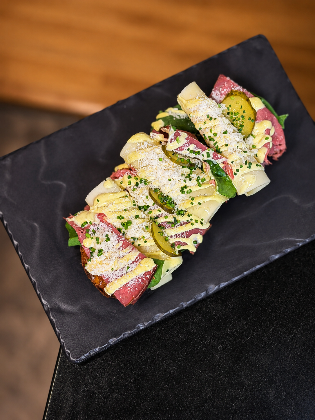 Pastrami toast with honey and mustard