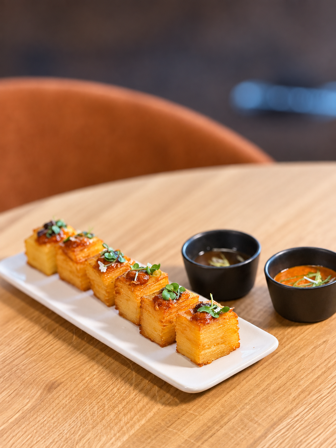 Patatas bravas croccanti con aioli all'aglio nero