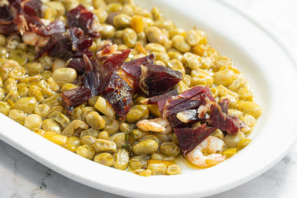 Beans, ham and prawns