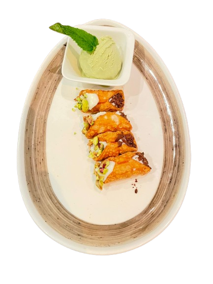 Sicilian cannoli with pistachio ice cream