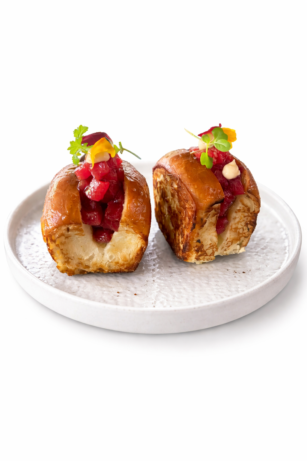 바삭한 파마산 치즈를 곁들인 참치 브리오슈