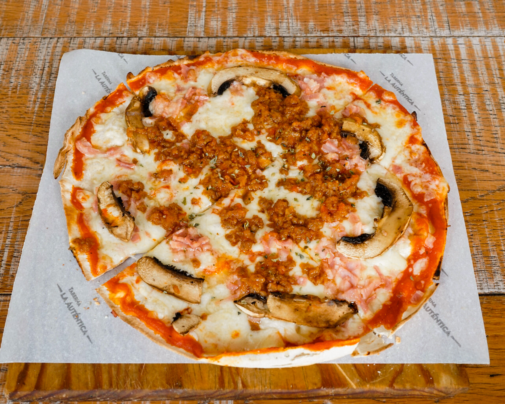 Meat, bacon, mushrooms