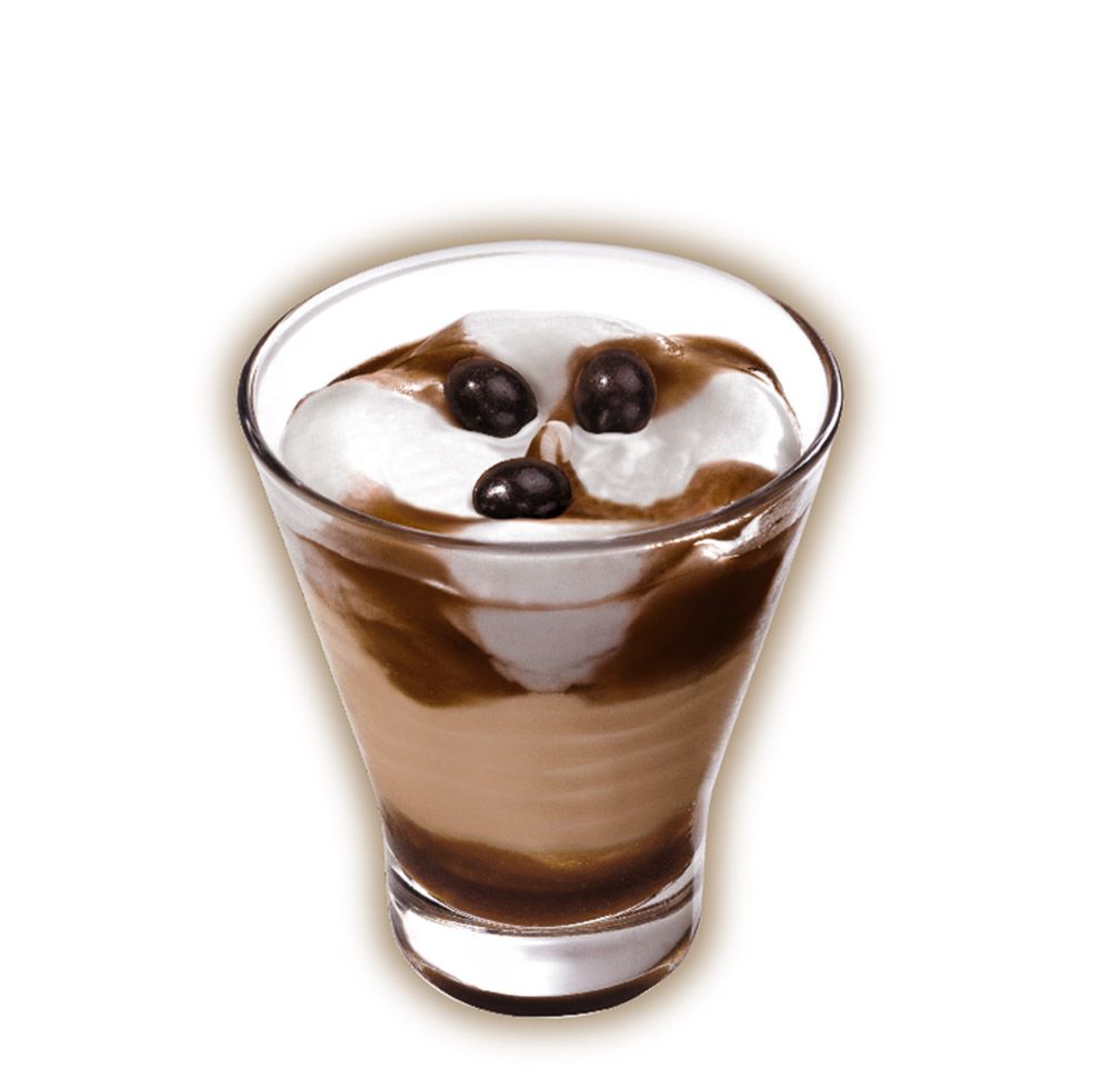 Coffee and cream ice-cream with coffee sauce and chocolate chips