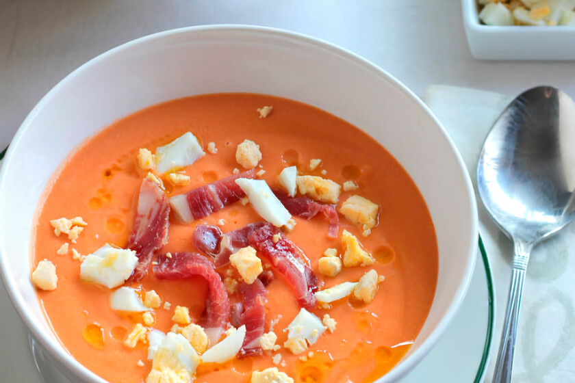 Salmorejo with ham and boiled egg