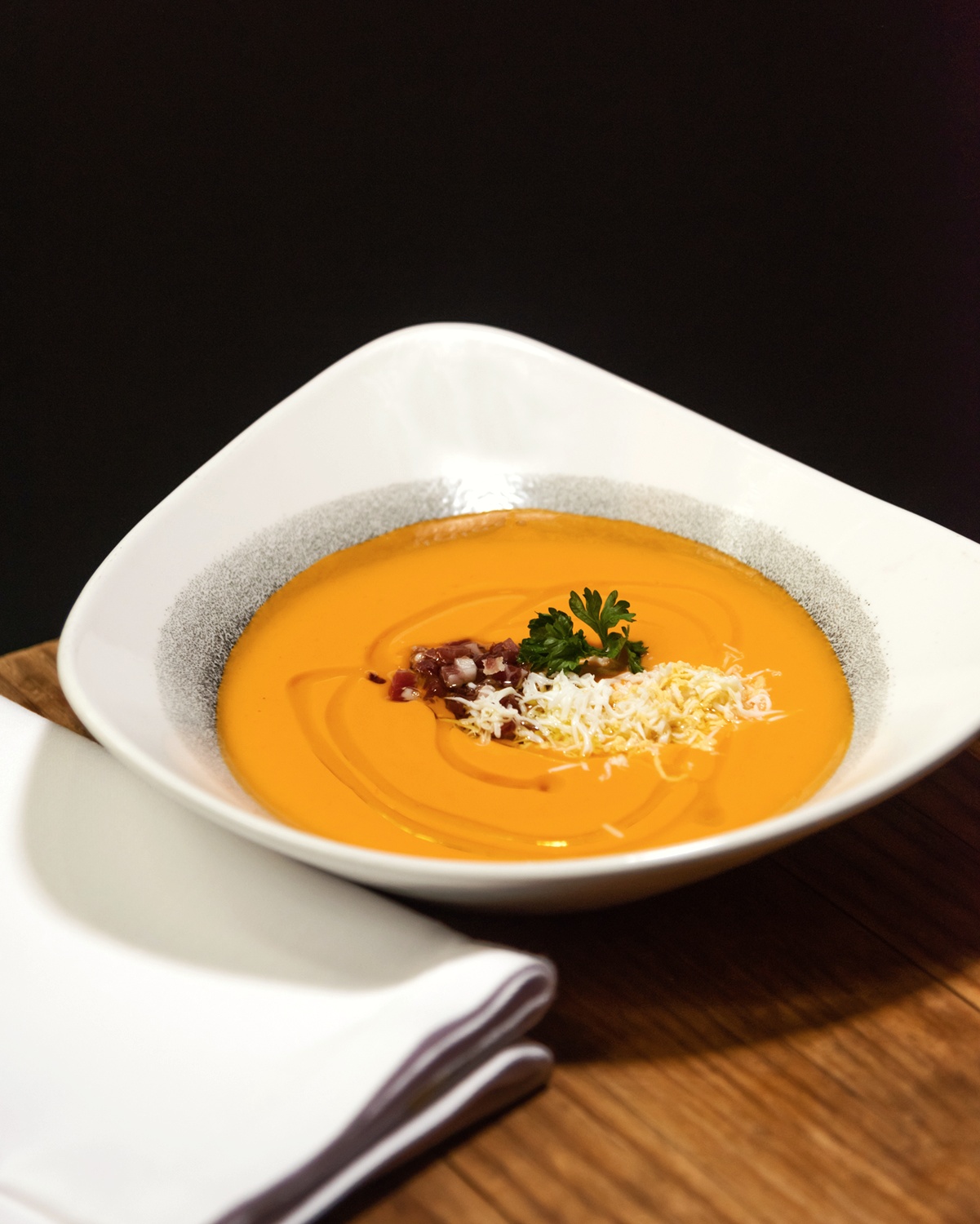 Salmorejo with Iberian ham and egg shavings